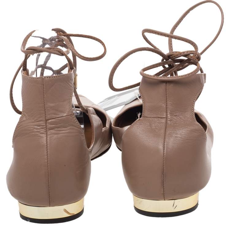 Pre Owned Aquazzura Beige Leather Christy Flat Sandals Size 41