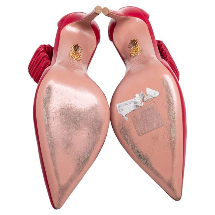 Pre Owned Aquazzura Red Leather Ankle Cuff Pointed Toe Sandals Size 37