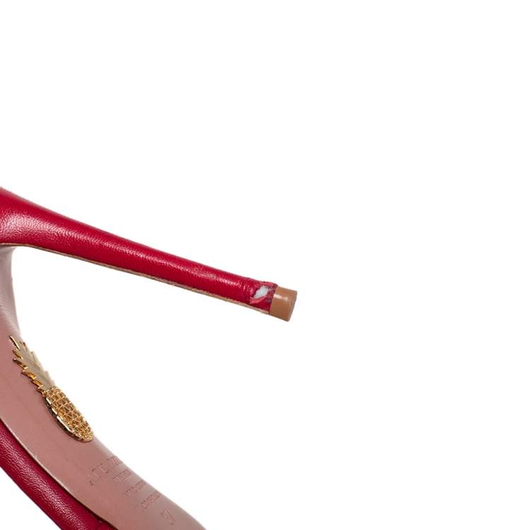 Pre Owned Aquazzura Red Leather Ankle Cuff Pointed Toe Sandals Size 37