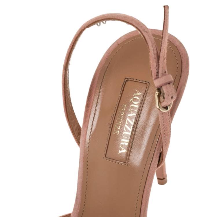 Pre Owned Aquazzura Beige Suede Powder Puff  Pointed Toe Slingback Sandals Size 39.5