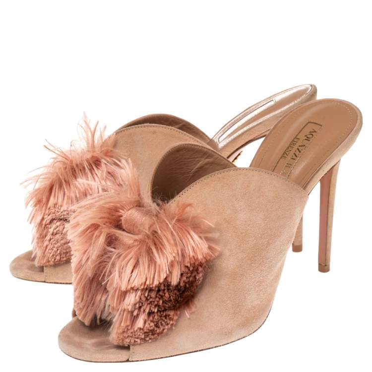 Pre Owned Aquazzura Blush Pink Lotus Blossom Mule Sandals Size 38.5