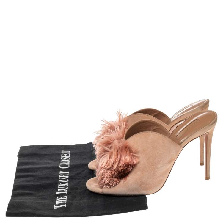 Pre Owned Aquazzura Blush Pink Lotus Blossom Mule Sandals Size 38.5