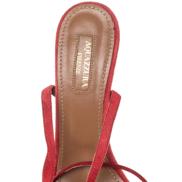 مملوكة مسبقًا Aquazzura Red Suede Wild Things Ankle Wrap Sandals Size 38