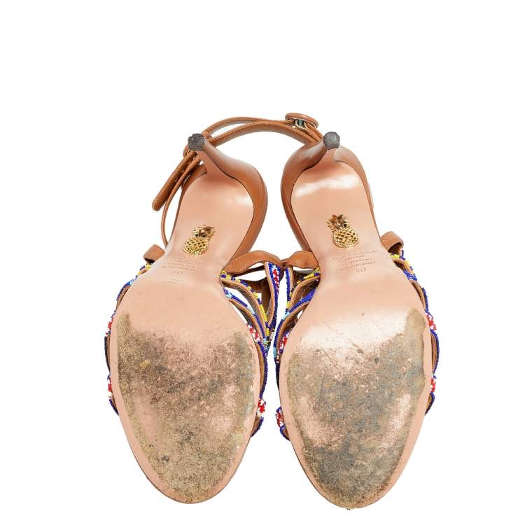 Pre Owned Aquazzura Multicolor Leather And Masai Beaded Strappy Sandals Size 40