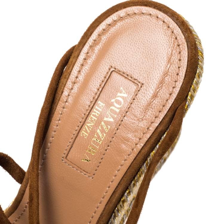 Pre Owned Aquazzura Brown Suede Gin Espadrille Wedge Sandals Size 37