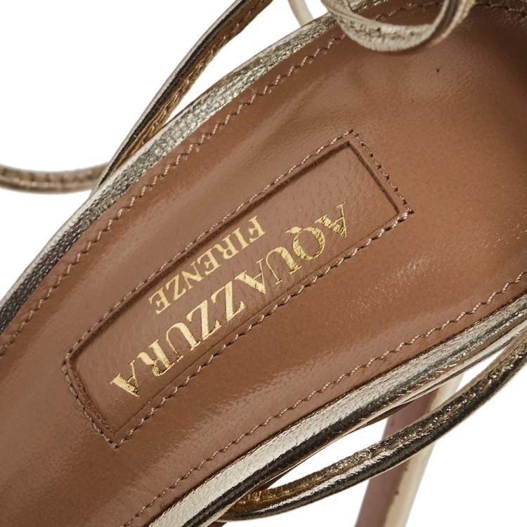Pre Owned Aquazzura Metallic Tri Color Leather Papillon Ankle Wrap Open Toe Sandals Size 37.5