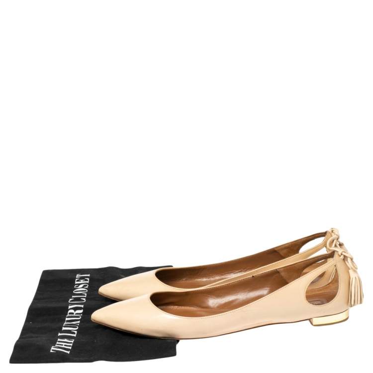 Pre Owned Aquazzura Beige Patent Leather Forever Marilyn Ballet Flats Size 39