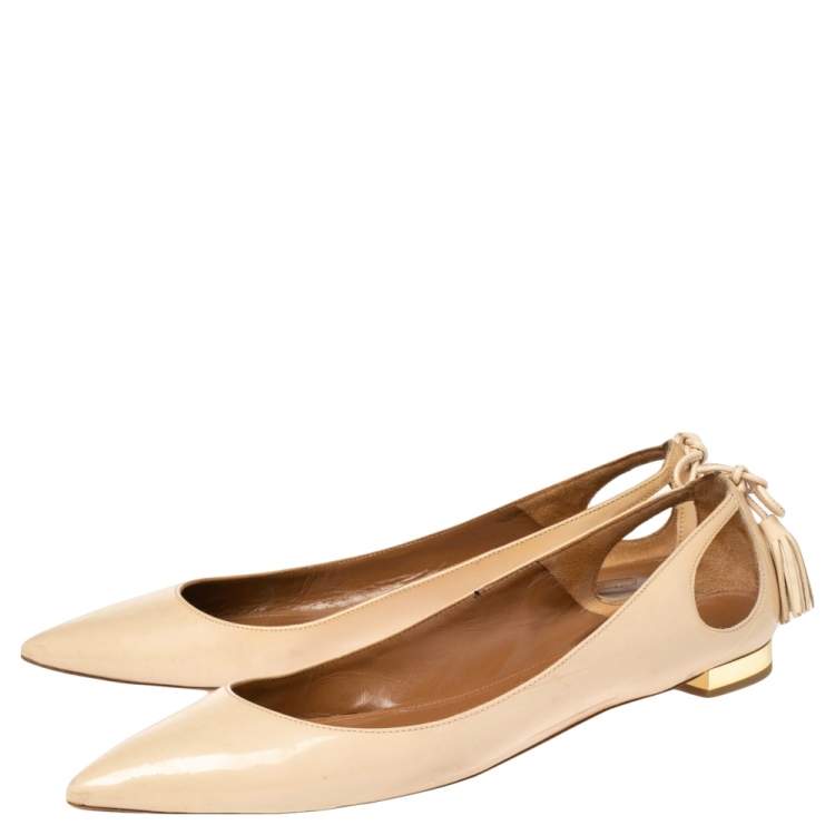 Pre Owned Aquazzura Beige Patent Leather Forever Marilyn Ballet Flats Size 39