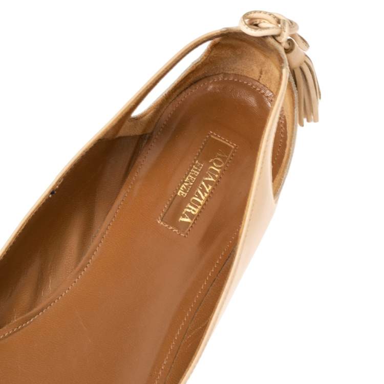 Pre Owned Aquazzura Beige Patent Leather Forever Marilyn Ballet Flats Size 39
