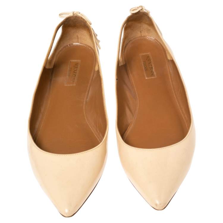 Pre Owned Aquazzura Beige Patent Leather Forever Marilyn Ballet Flats Size 39