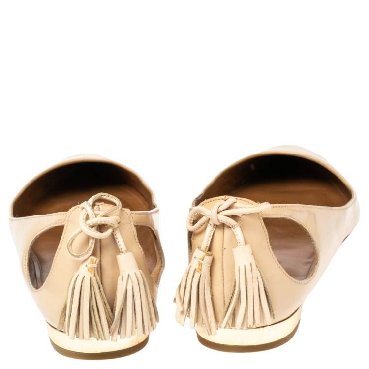 Pre Owned Aquazzura Beige Patent Leather Forever Marilyn Ballet Flats Size 39