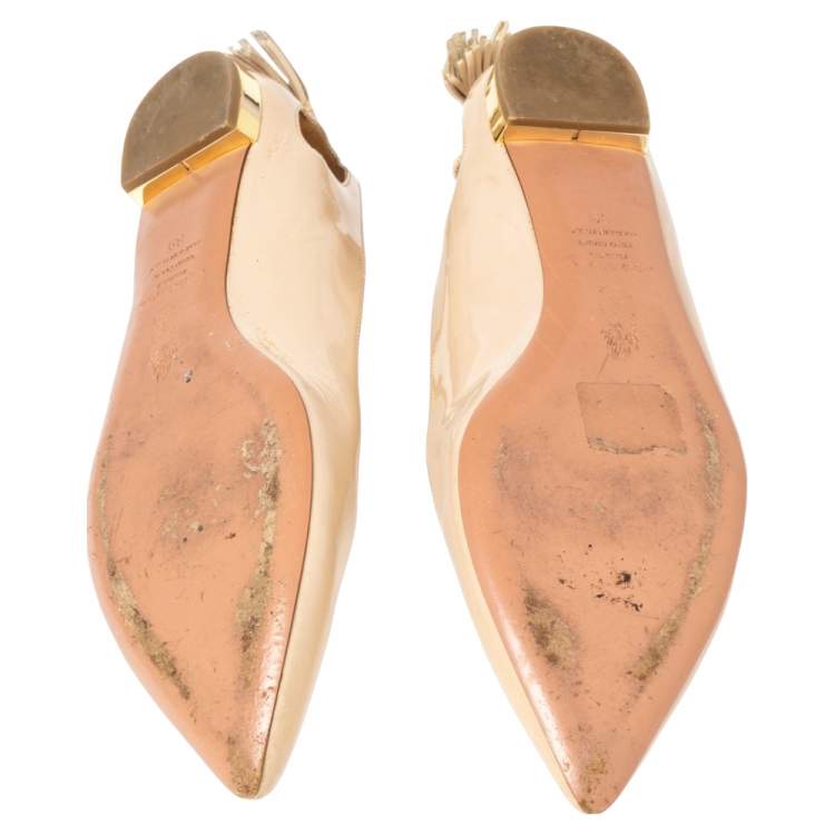 Pre Owned Aquazzura Beige Patent Leather Forever Marilyn Ballet Flats Size 39