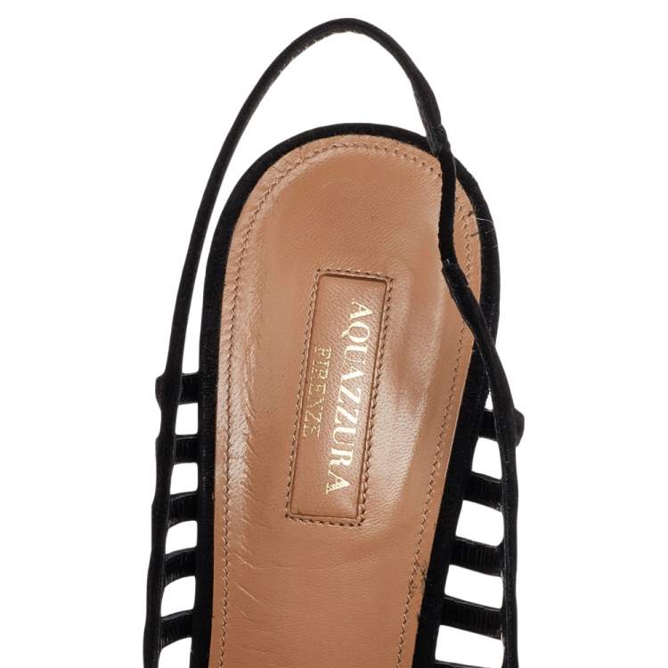 Pre Owned Aquazzura Black Suede And PVC Cosima Slingback Sandals Size 40