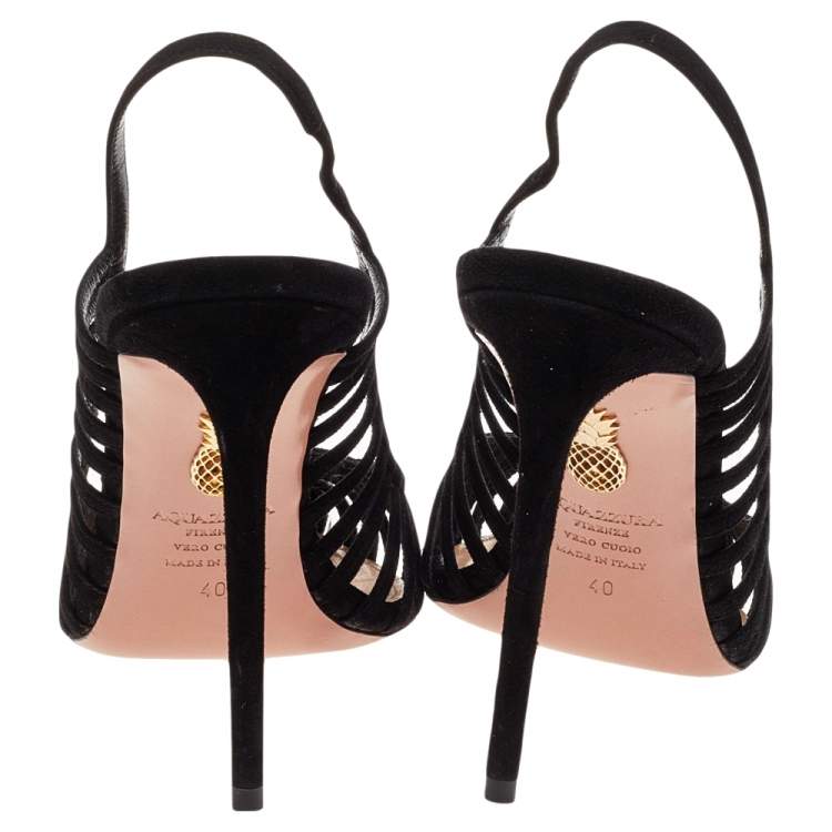 Pre Owned Aquazzura Black Suede And PVC Cosima Slingback Sandals Size 40