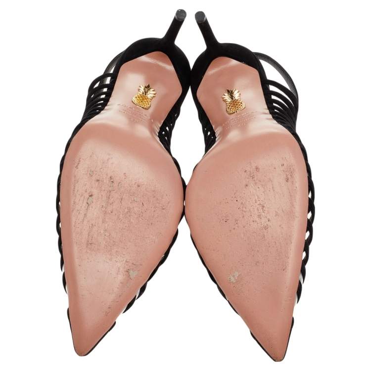 Pre Owned Aquazzura Black Suede And PVC Cosima Slingback Sandals Size 40