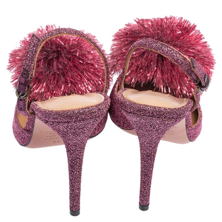 Pre Owned Aquazzura Pink Lurex Powder Puff Ankle Strap Sandals Size 38