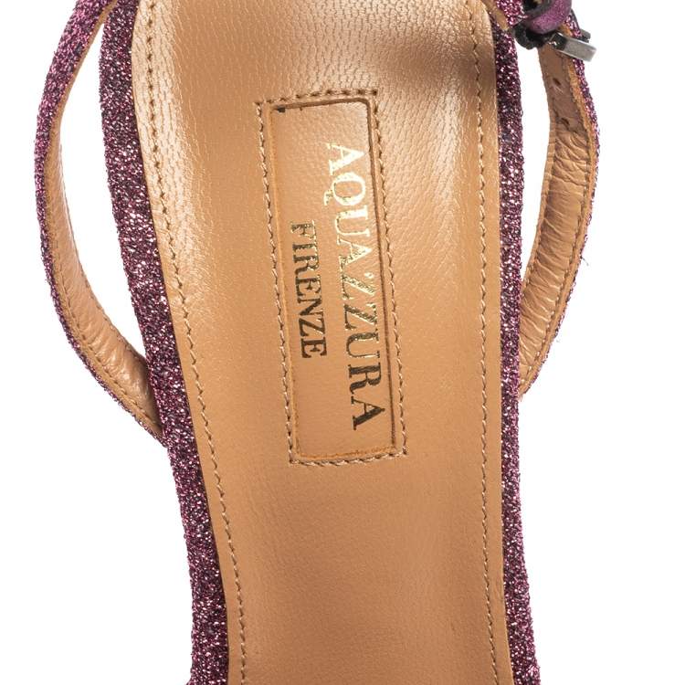 Pre Owned Aquazzura Pink Lurex Powder Puff Ankle Strap Sandals Size 38