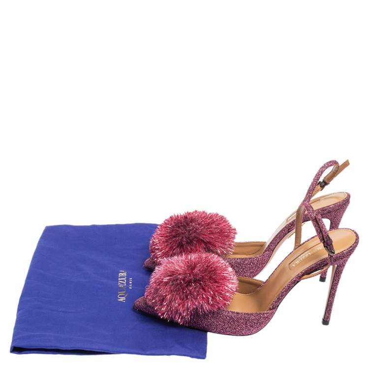 Pre Owned Aquazzura Pink Lurex Powder Puff Ankle Strap Sandals Size 38