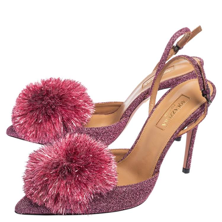 Pre Owned Aquazzura Pink Lurex Powder Puff Ankle Strap Sandals Size 38