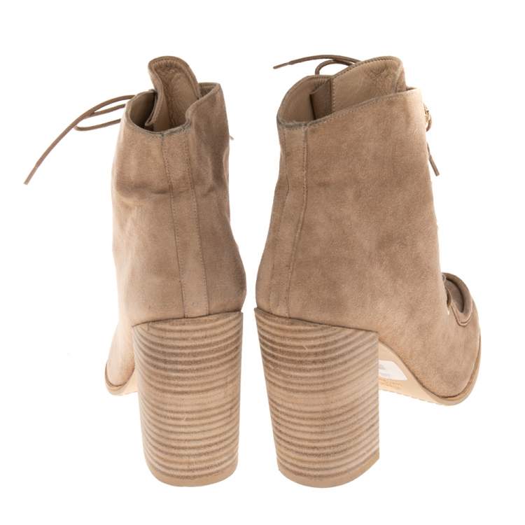 Pre Owned Aquazzura Beige Suede Woodstock  Ankle Boots Size 40.5