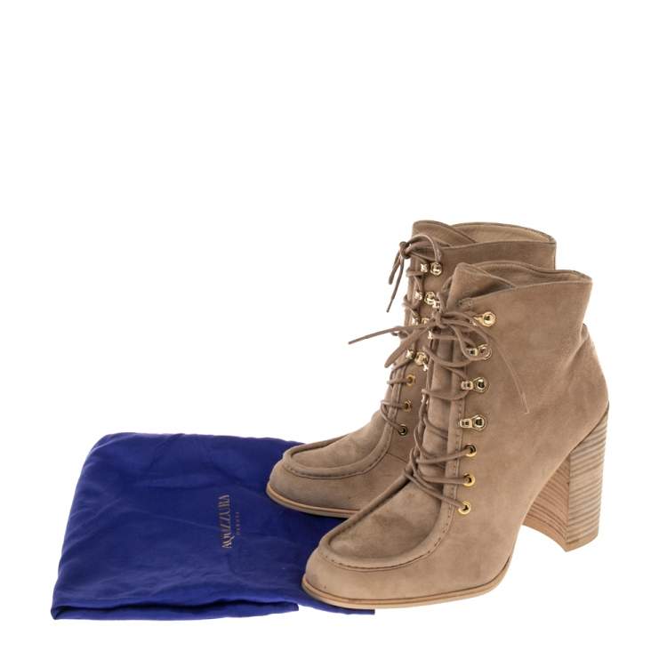 Pre Owned Aquazzura Beige Suede Woodstock  Ankle Boots Size 40.5