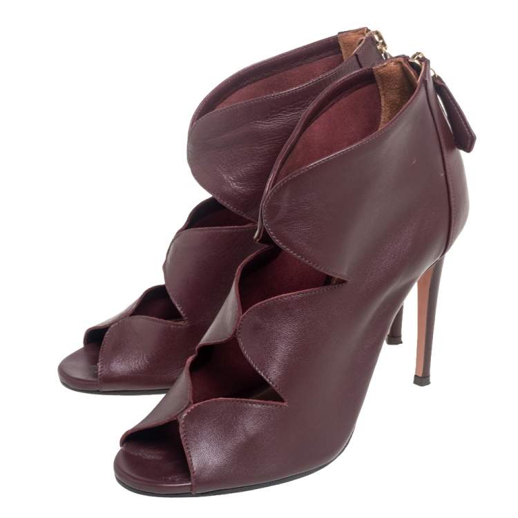 Pre Owned Aquazzura Burgundy Leather Bellissima Sandals Size 37