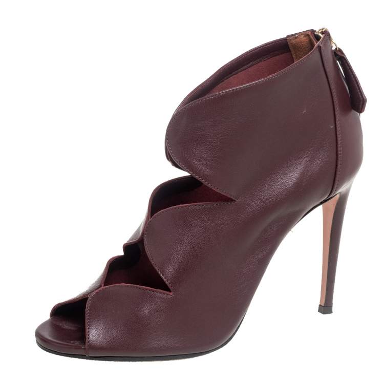Pre Owned Aquazzura Burgundy Leather Bellissima Sandals Size 37