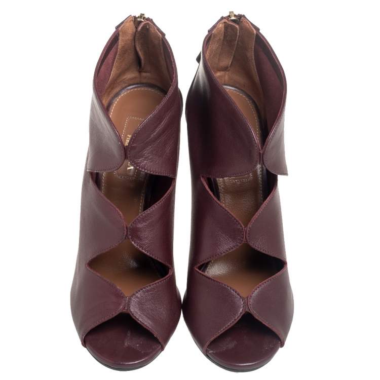 Pre Owned Aquazzura Burgundy Leather Bellissima Sandals Size 37