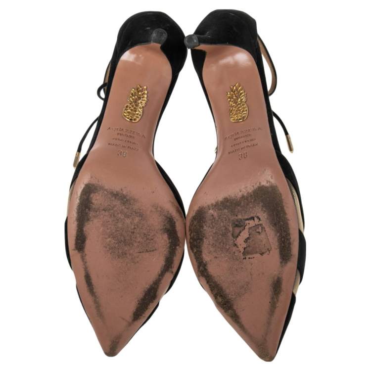 Pre Owned Aquazzura Black Suede Ankle Wrap Sandals Size 38