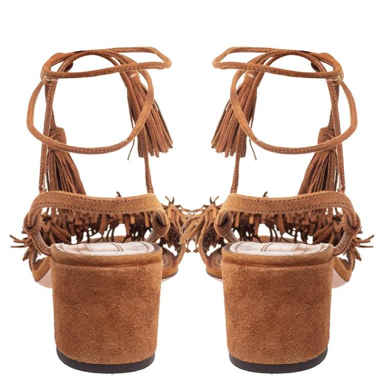 Pre Owned Aquazzura Brown Suede Wild Thing Ankle Wrap Sandals Size 38