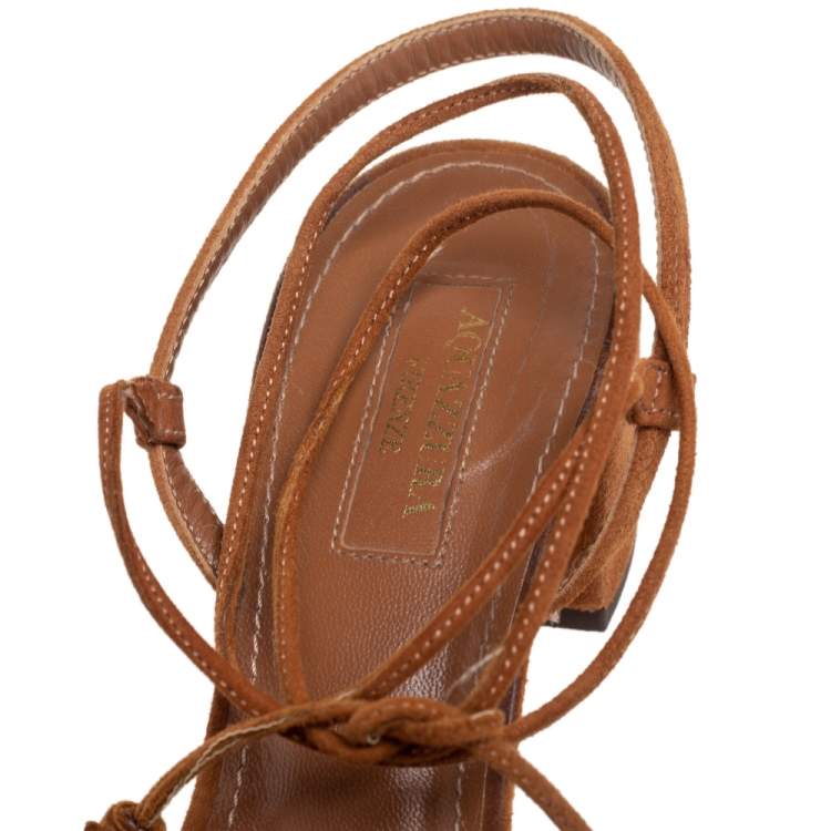 Pre Owned Aquazzura Brown Suede Wild Thing Ankle Wrap Sandals Size 38