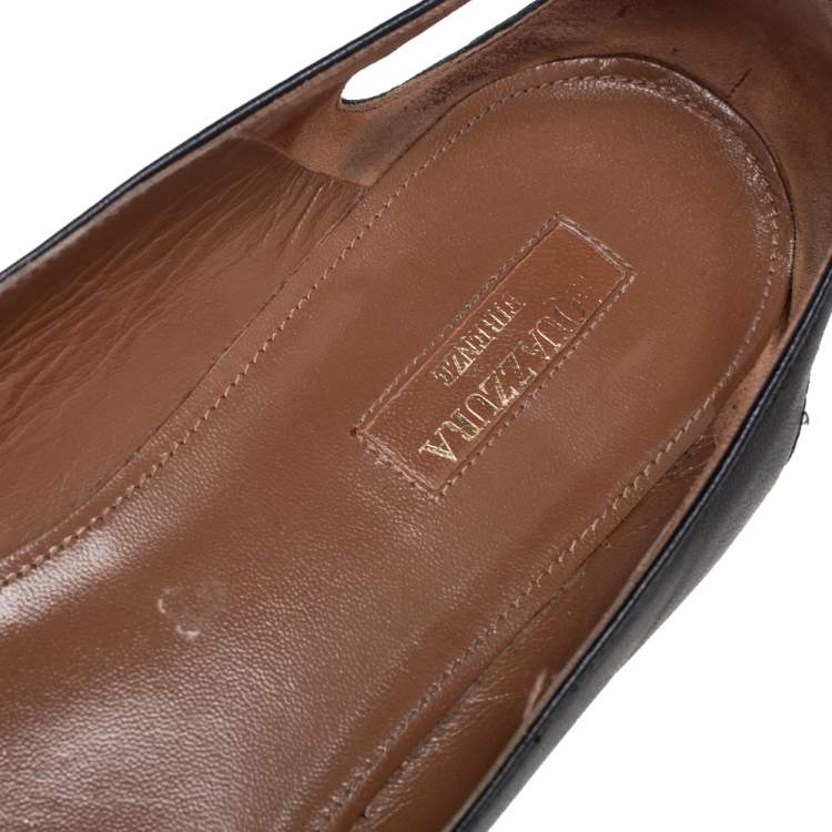 Pre Owned Aquazzura Black Leather Forever Marilyn Tassel Ballet Flats Size 39