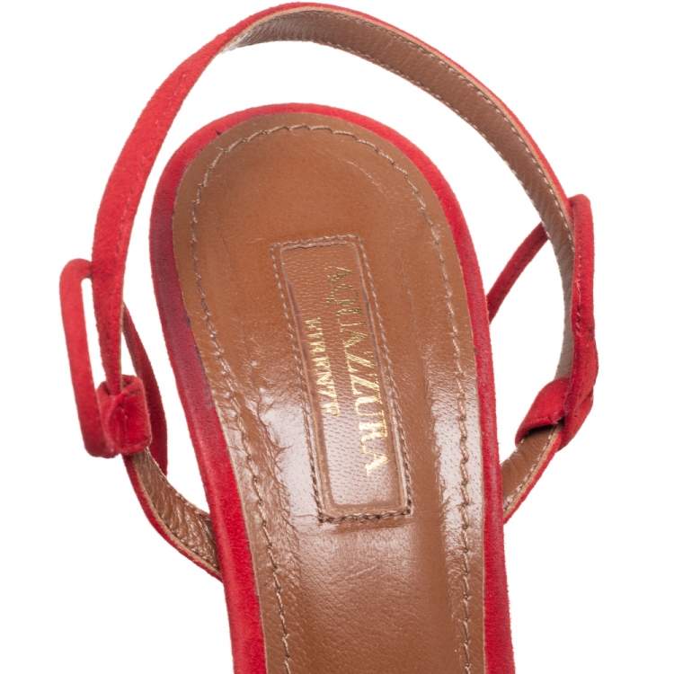 Pre Owned Aquazzura Red Fringed Suede Wild Thing Ankle Wrap Sandals Size 37