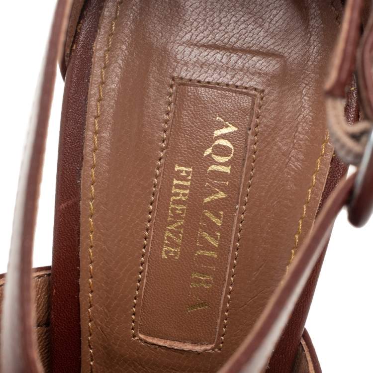 Pre Owned Aquazzura Brown Suede And Leather Kaya Platform Sandals Size 37