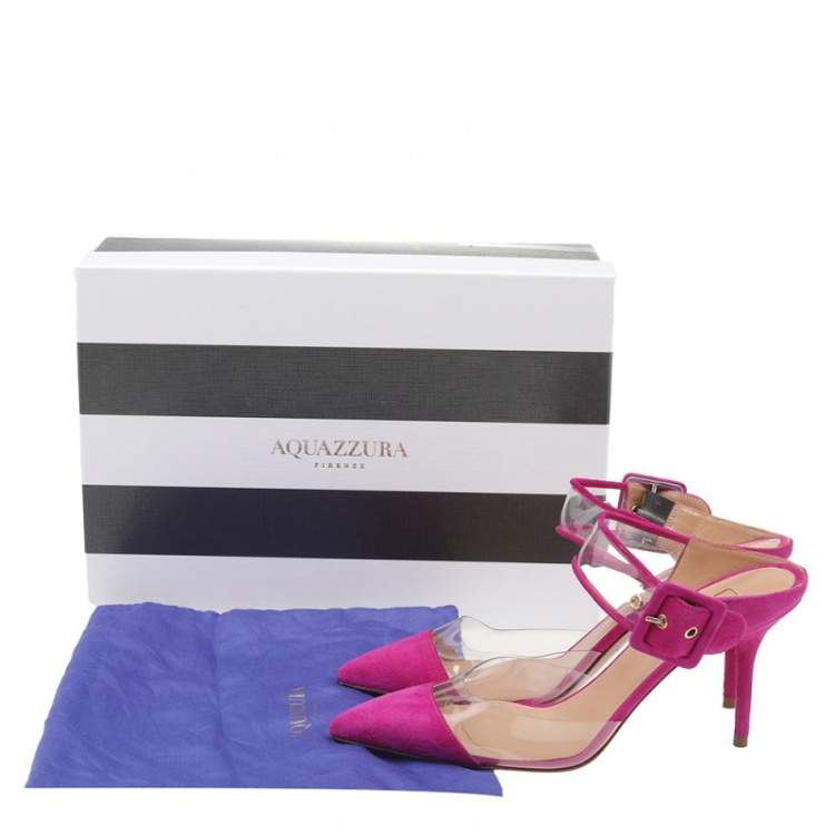Pre Owned Aquazzura Purple Suede And PVC Seduction Mule Sandals Size 37