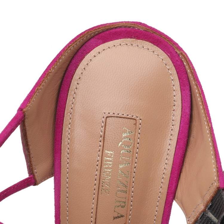 Pre Owned Aquazzura Purple Suede And PVC Seduction Mule Sandals Size 37