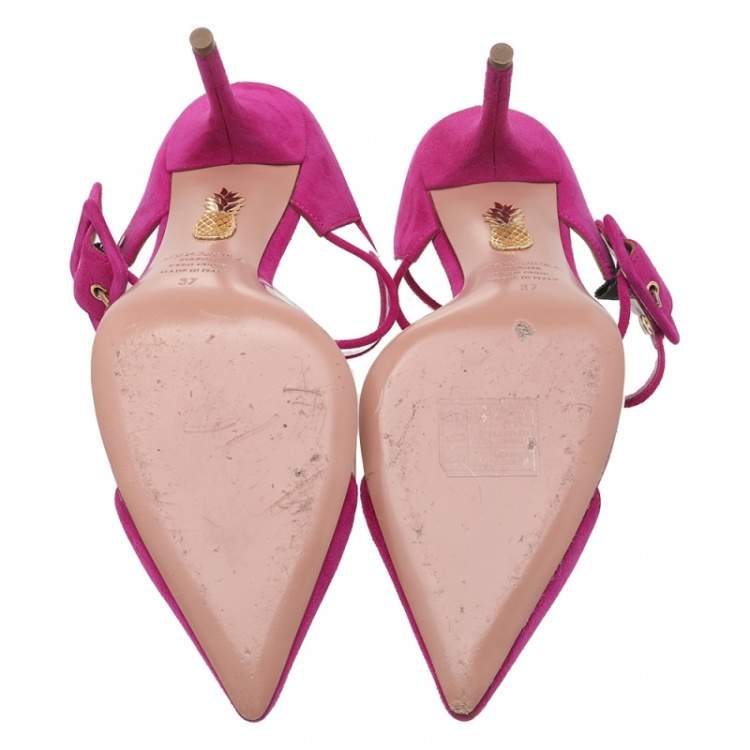 Pre Owned Aquazzura Purple Suede And PVC Seduction Mule Sandals Size 37