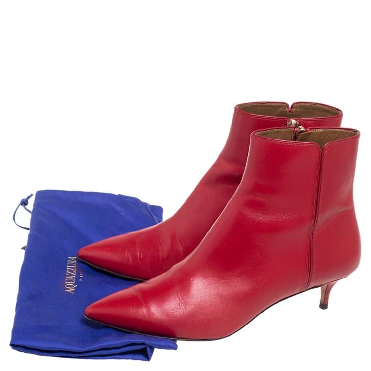 Pre Owned Aquazzura Red Leather Quant Pointed Toe Ankle Booties Size 36.5