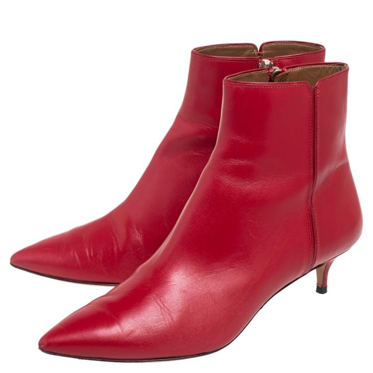 Pre Owned Aquazzura Red Leather Quant Pointed Toe Ankle Booties Size 36.5
