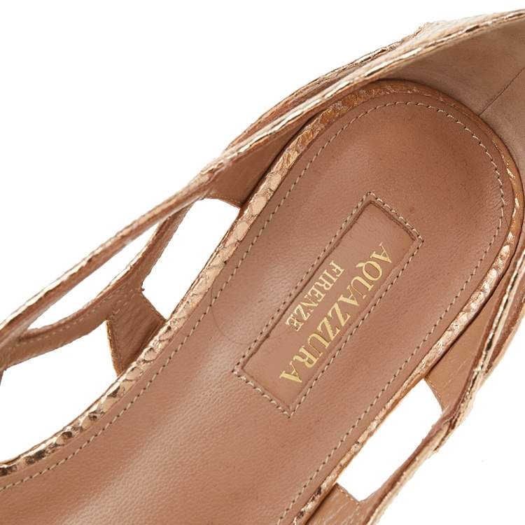 Pre Owned Aquazzura Gold Python Embossed Leather Ballet Flats Size 37