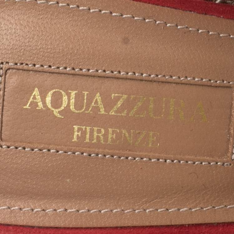 Pre Owned Aquazzura Red Suede And Metallic Gold Leather Rendez Vous Pointed Toe Mules Size 38.5