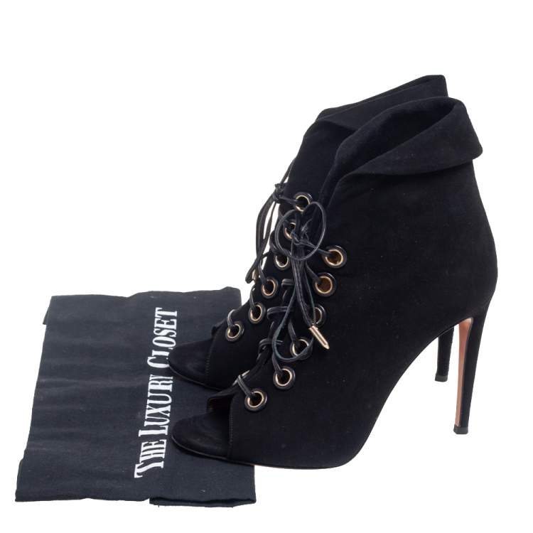 Pre Owned Aquazzura  Black Suede Lace Up Ankle Boots Size 37