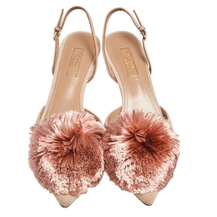 Pre Owned Aquazzura Beige Suede Powder Puff Ankle Strap Sandals Size 37