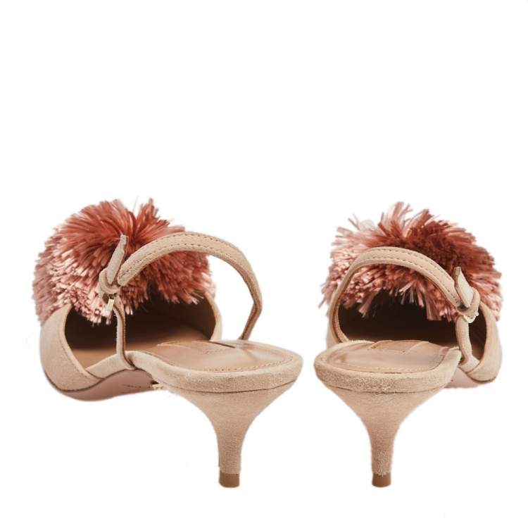 Pre Owned Aquazzura Beige Suede Powder Puff Ankle Strap Sandals Size 37