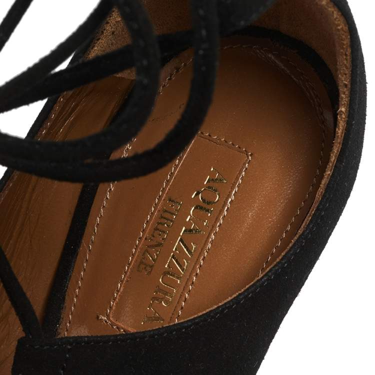 Pre Owned Aquazzura Black Suede  Lace Up Sandals Size 37