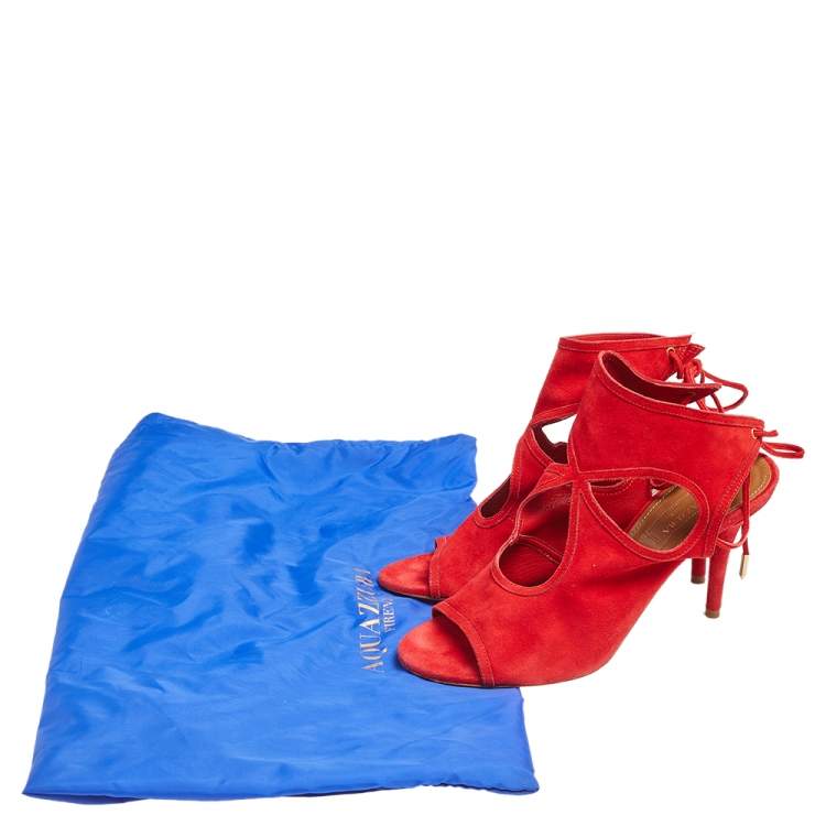 Pre Owned Aquazzura Red Suede Sandals Size 37