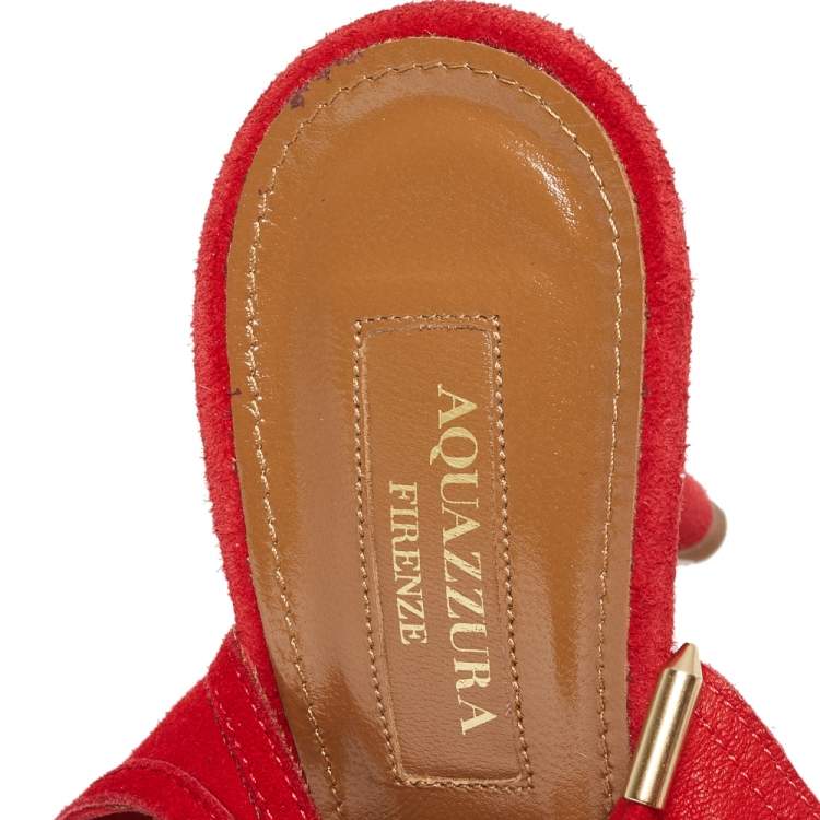 Pre Owned Aquazzura Red Suede Sandals Size 37