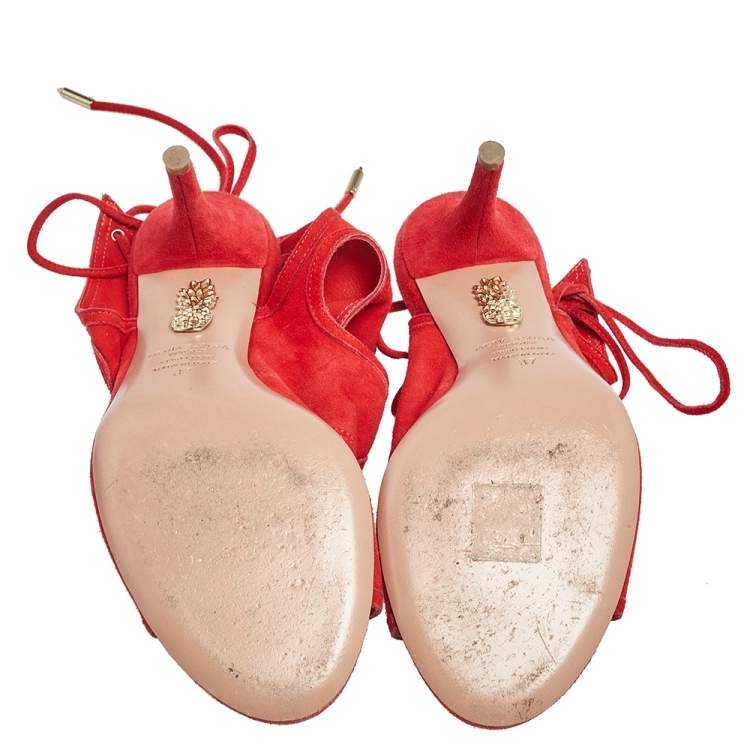 Pre Owned Aquazzura Red Suede Sandals Size 37