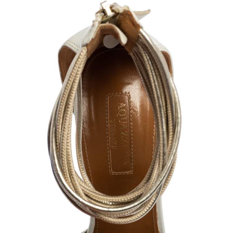 Pre Owned Aquazzura  White Leather Hello Lover Ankle Strap Pumps Size 37