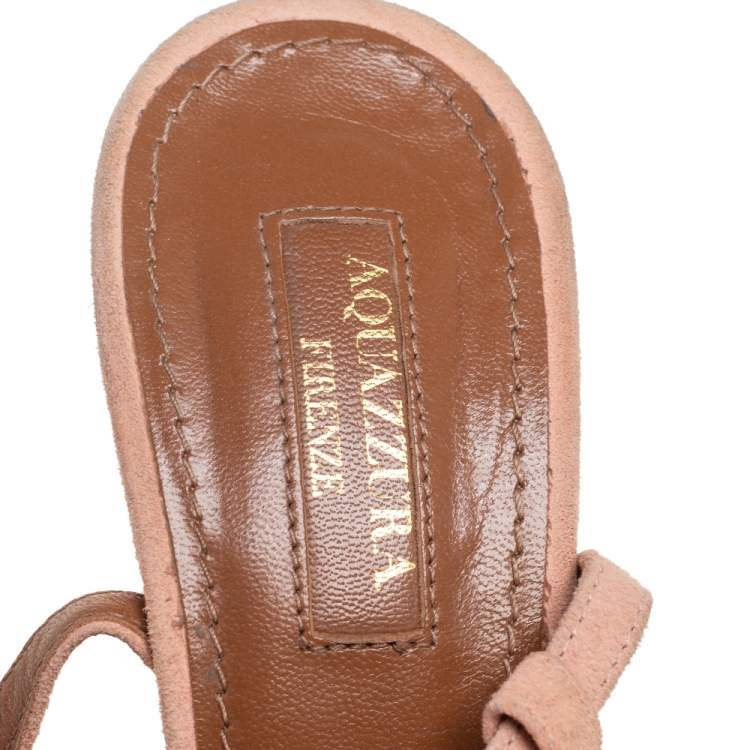 Pre Owned Aquazzura Pink Suede Monaco Embellished  Ankle Wrap Sandals Size 37